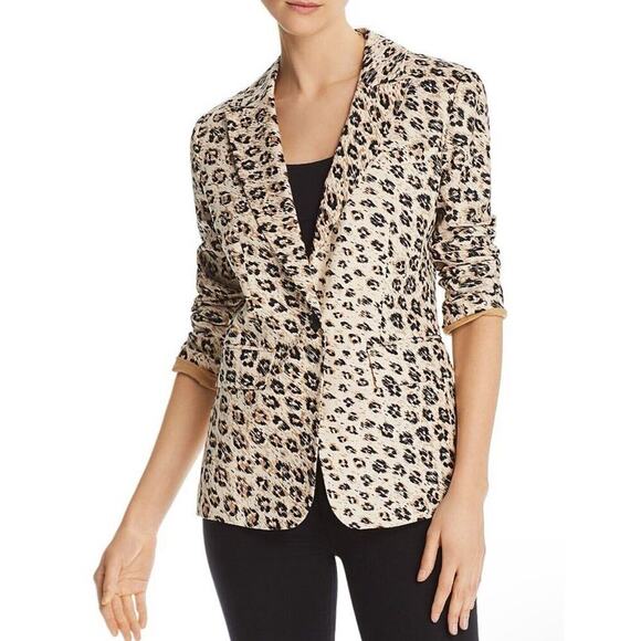 JOIE Anilah 100% Linen Leopard Print Cappuccino Beige Blazer Jacket Sz 2 - Picture 6 of 11